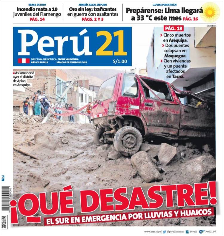 Portada de Perú 21 (Perú)