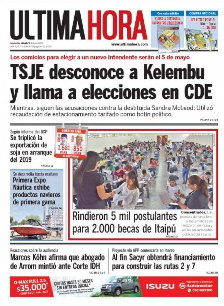 Portada de Última Hora (Paraguay)