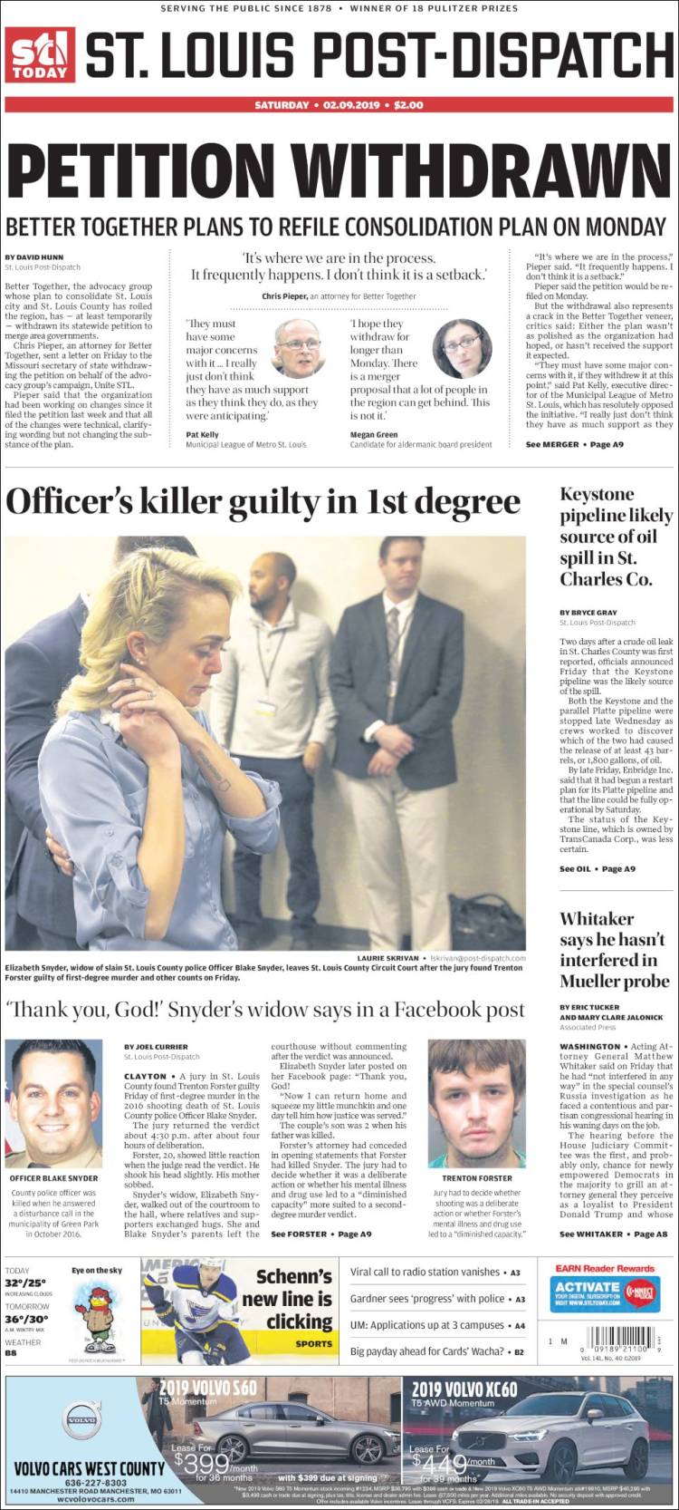 Portada de St. Louis Post-Dispatch (USA)