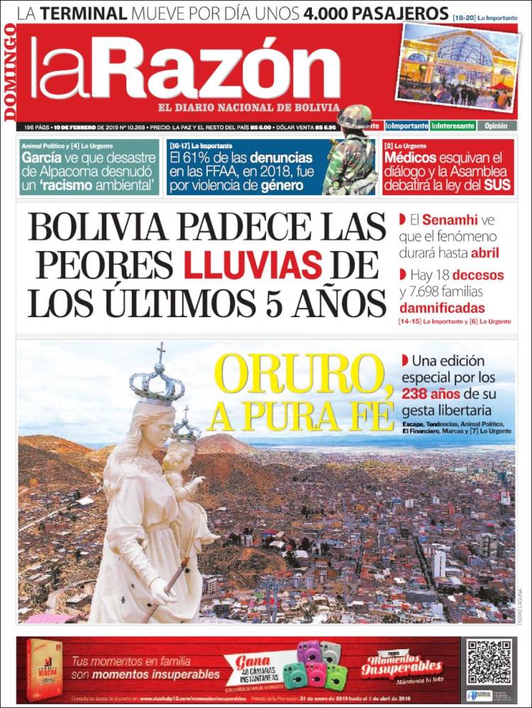 Portada de La Razón (Bolivia)