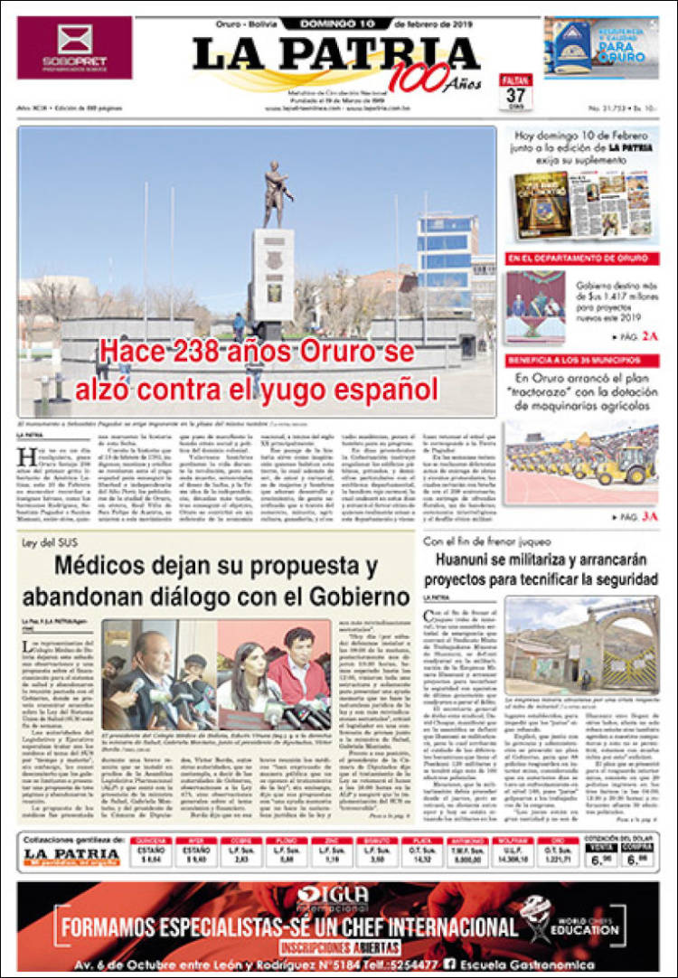 Portada de La Patria (Bolivia)