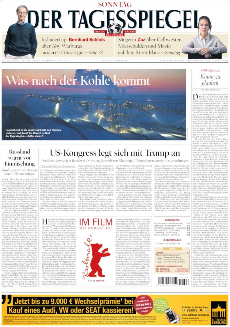 Portada de Der Tagesspiegel (Alemania)