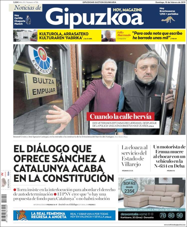 Portada de Noticias de Gipuzkoa (España)