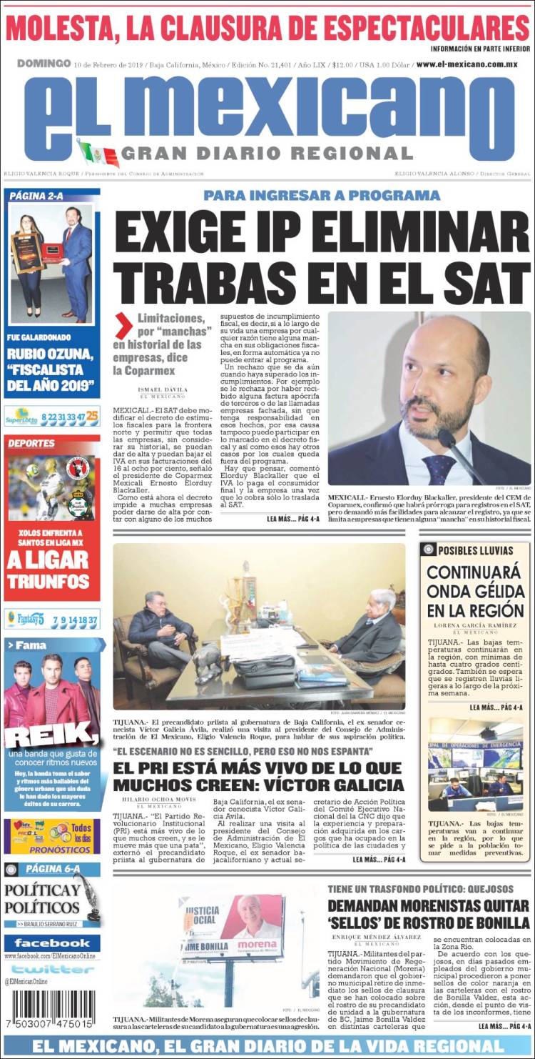 Portada de El Mexicano - El Gran Diario Regional (México)