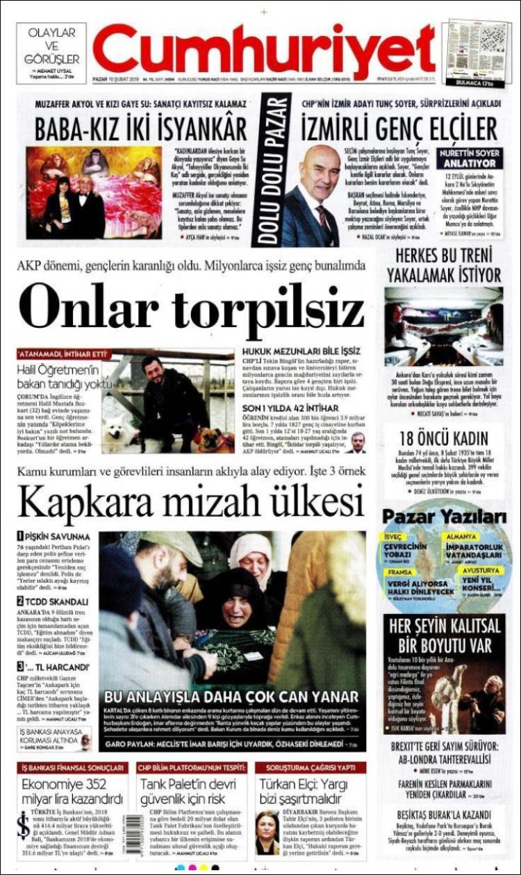 Portada de Cumhuriyet (Turqu&iacute;a)