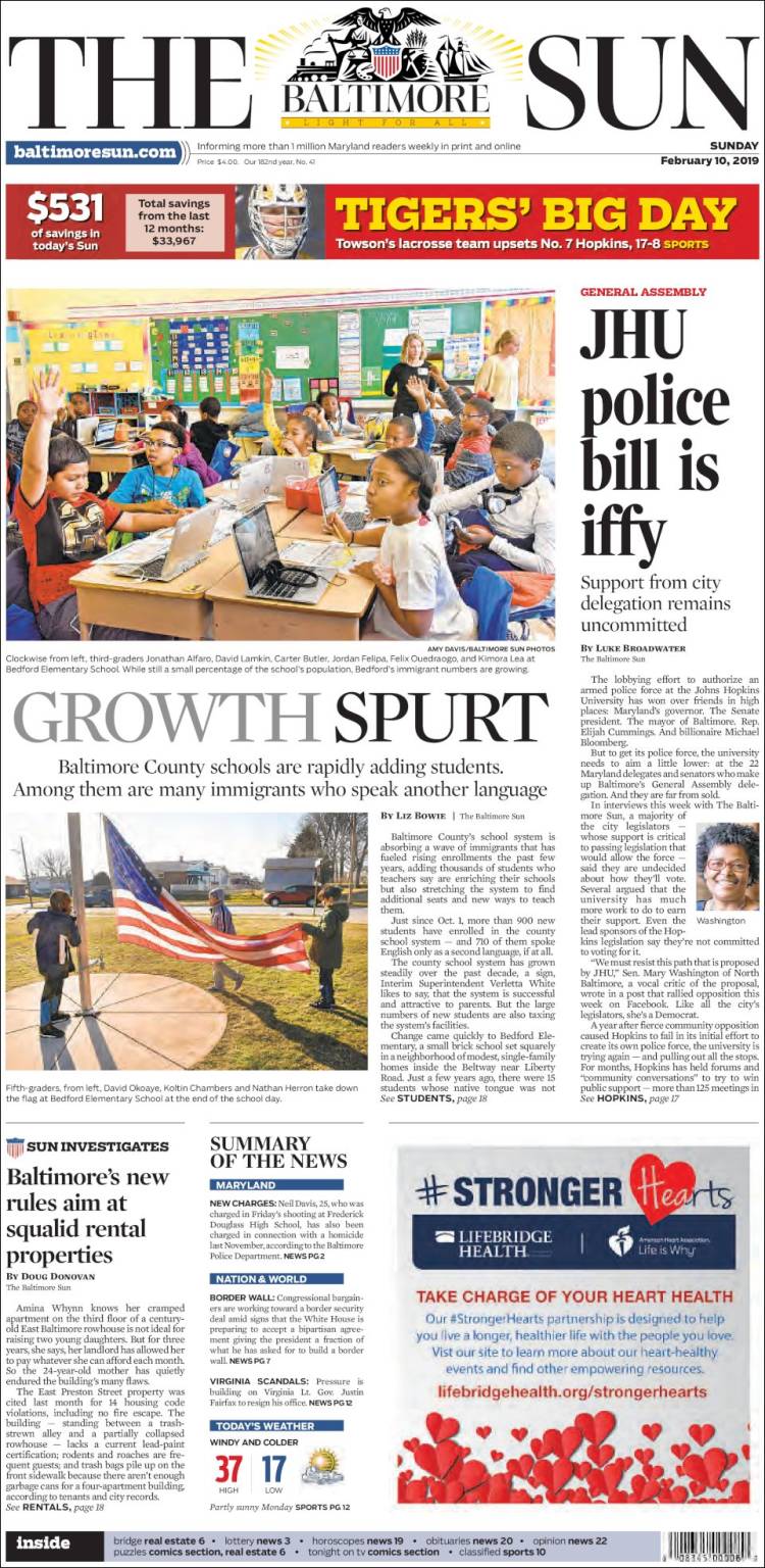 Portada de The Baltimore Sun (USA)