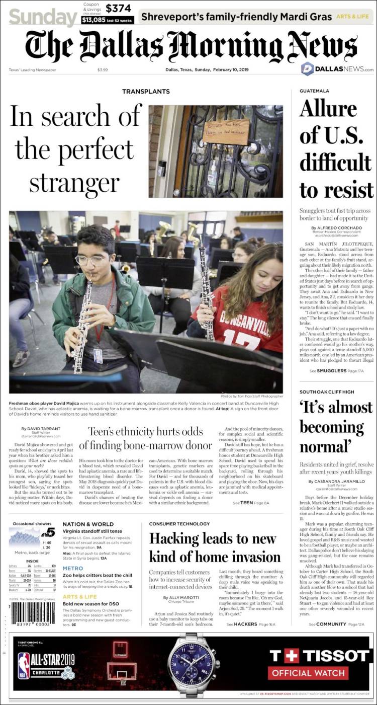 Portada de Dallas Morning News (USA)