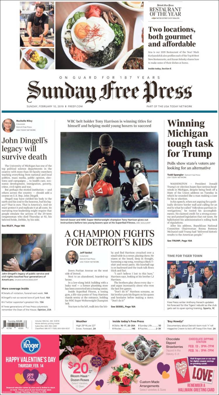 Portada de Detroit Free Press (USA)