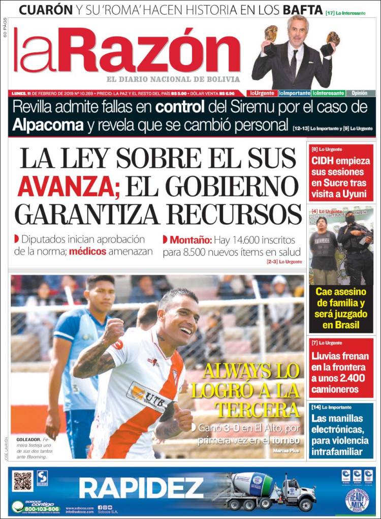 Portada de La Razón (Bolivia)