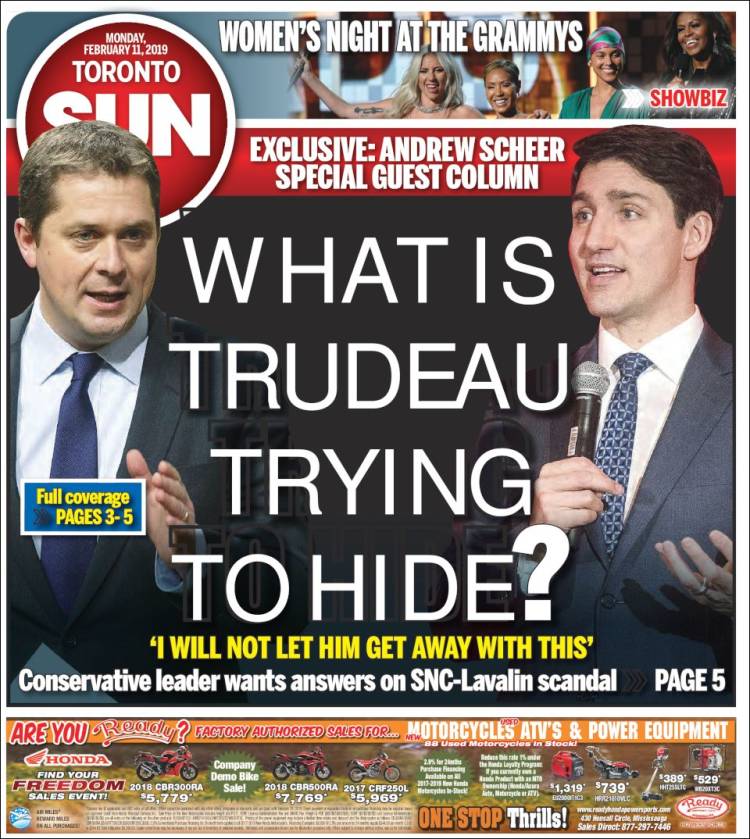 Portada de The Toronto Sun (Canadá)