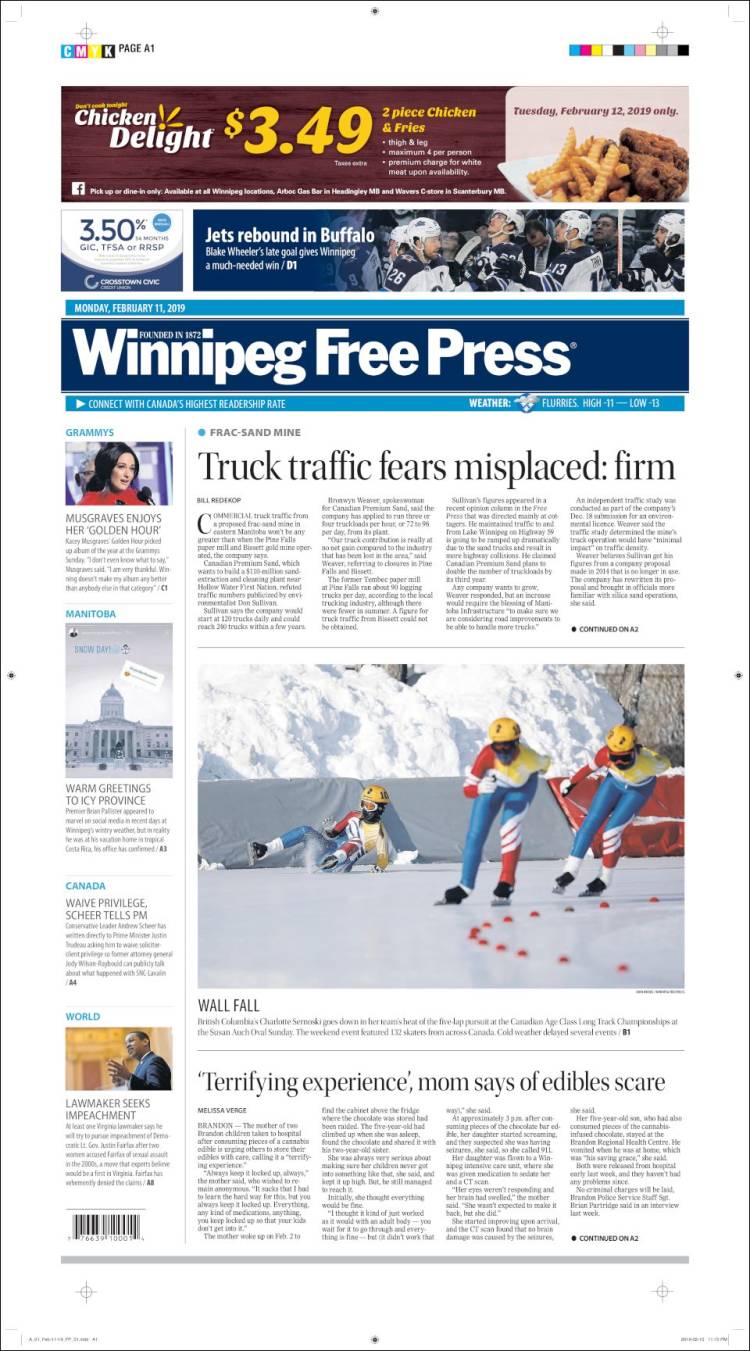 Portada de Winnipeg Free Press (Canadá)