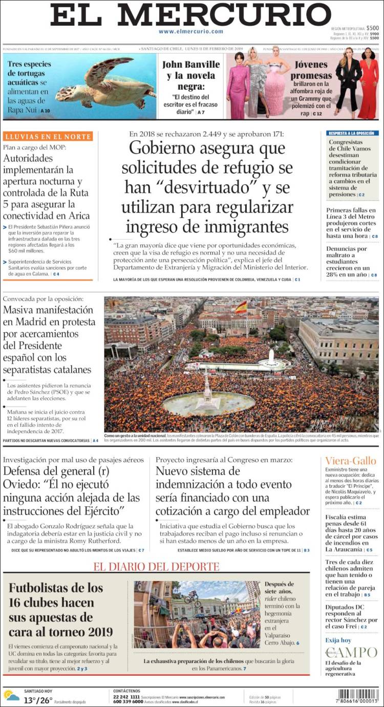 Portada de El Mercurio (Chile)