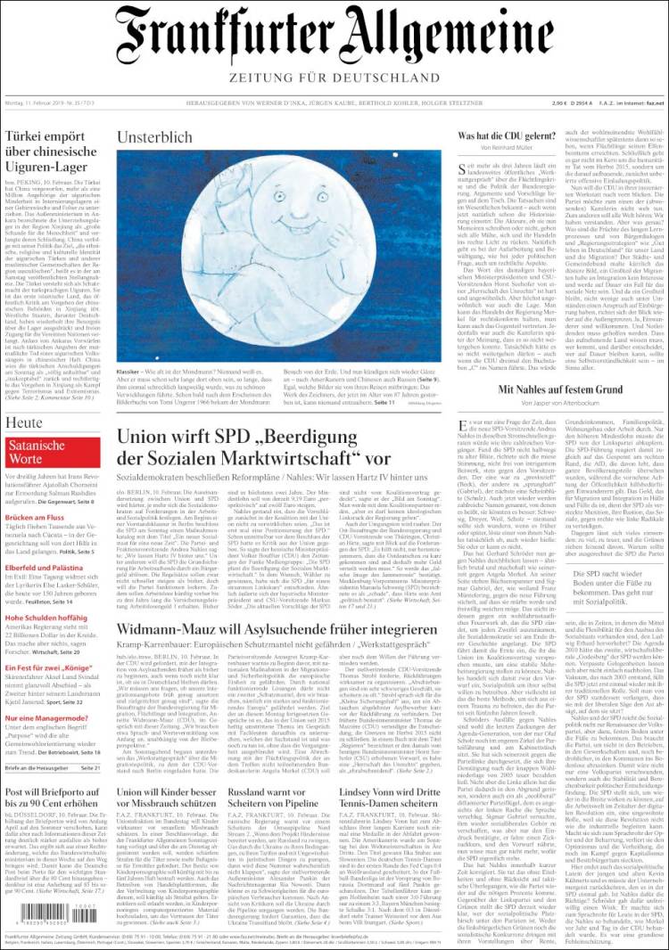 Portada de Frankfurter Allgemeine (Alemania)
