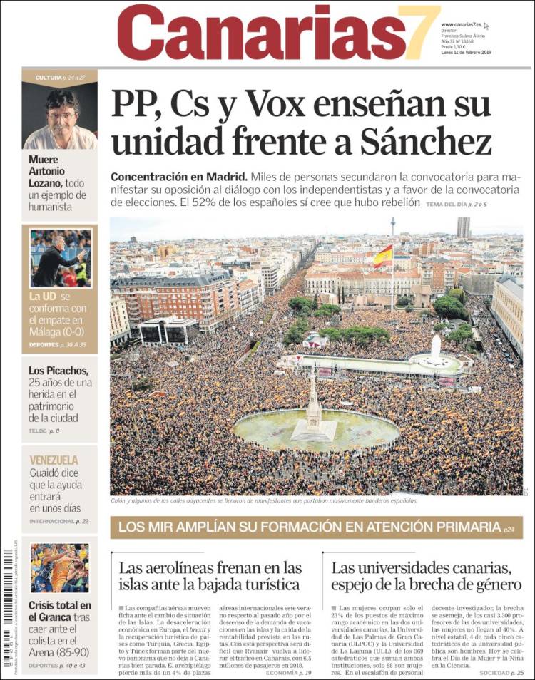 Portada de Canarias 7 (España)