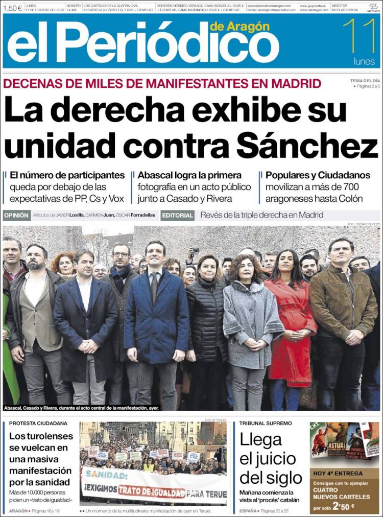 Portada de El Periódico de Aragón (España)