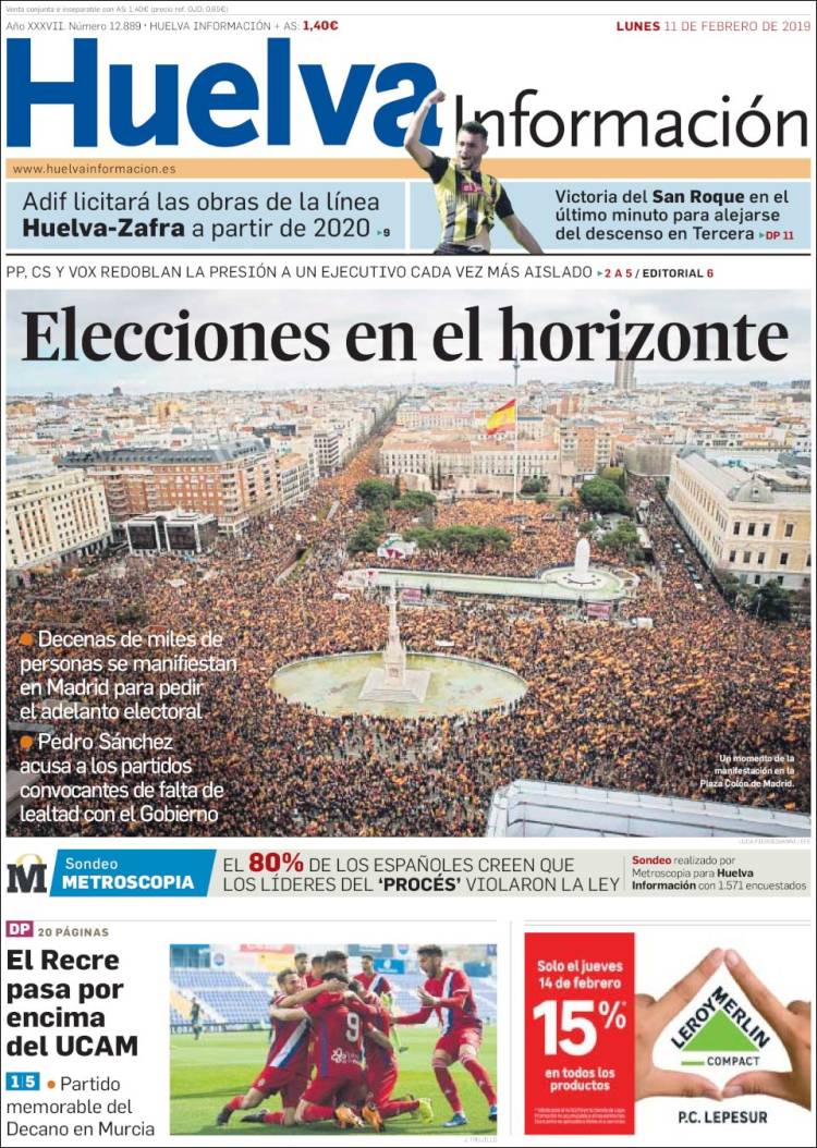 Portada de Huelva Información (España)