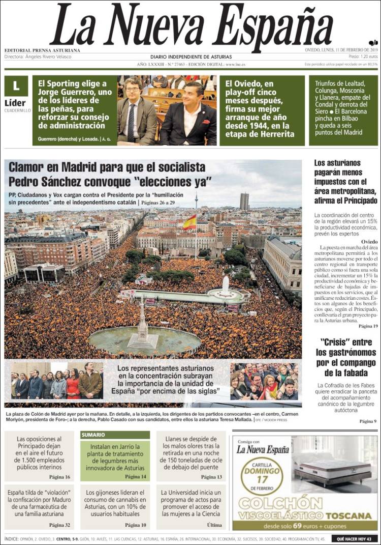 Portada de La Nueva España (España)