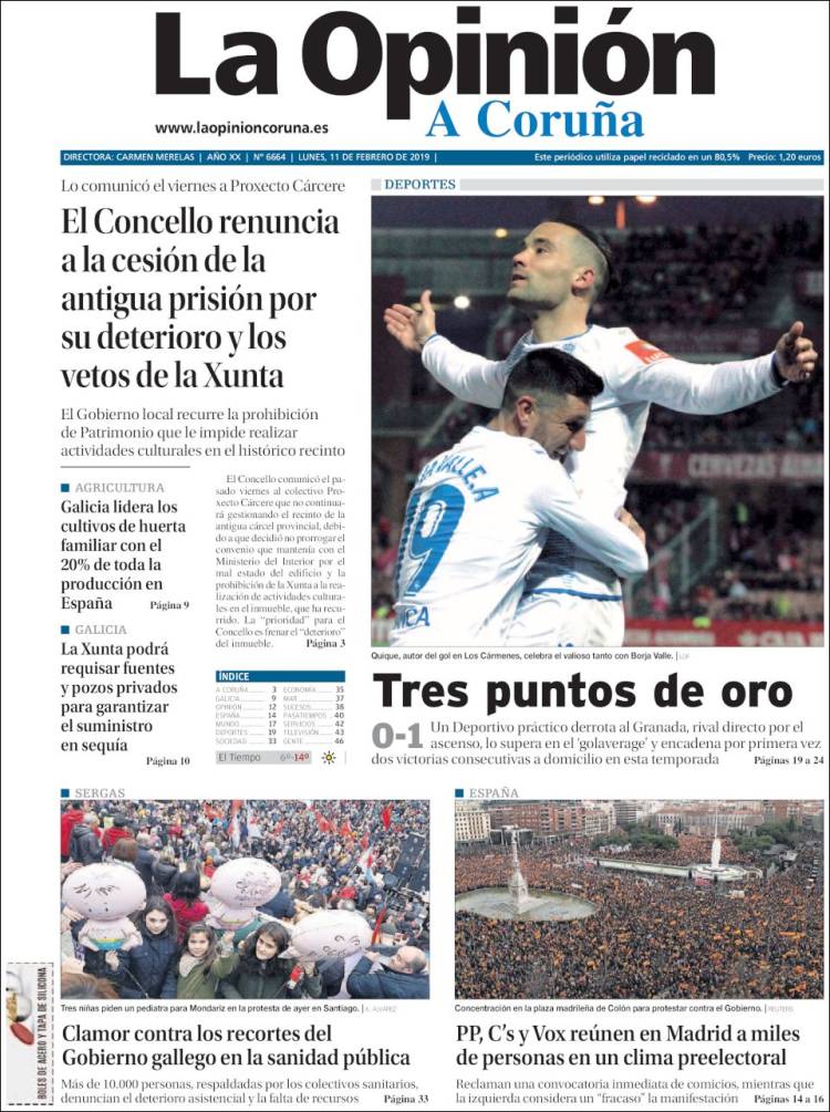 Portada de La Opinión de A Coruña (España)