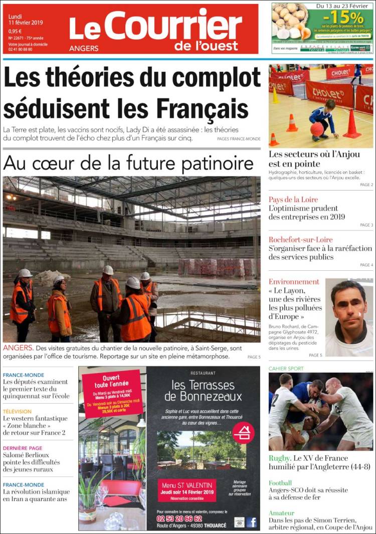 Portada de Le Courrier de l'Ouest (Francia)