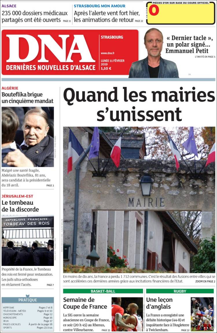 Portada de Les Dernières Nouvelles d'Alsace (Francia)