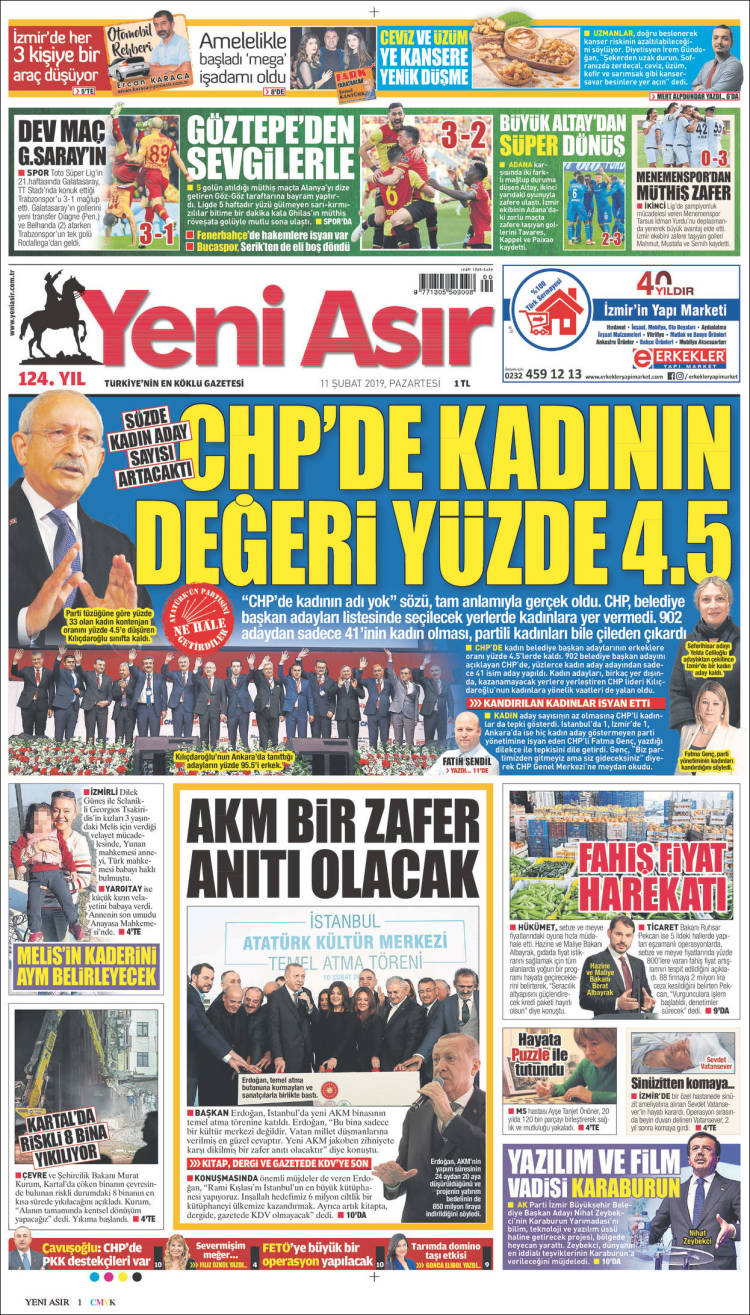 Portada de Yeni Asır (Turqu&iacute;a)