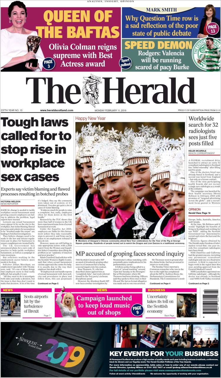 Portada de The Herald (Reino Unido)