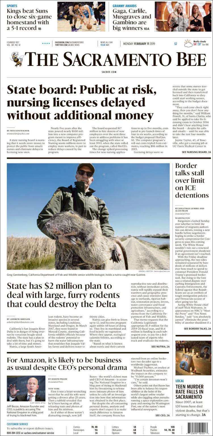 Portada de The Sacramento Bee (USA)