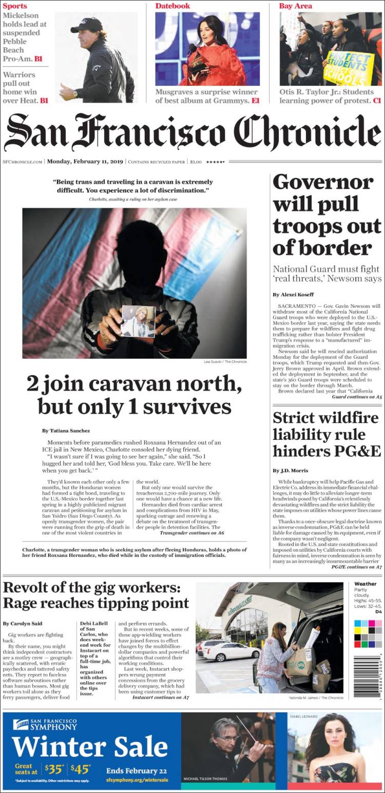 Portada de San Francisco Chronicle (USA)