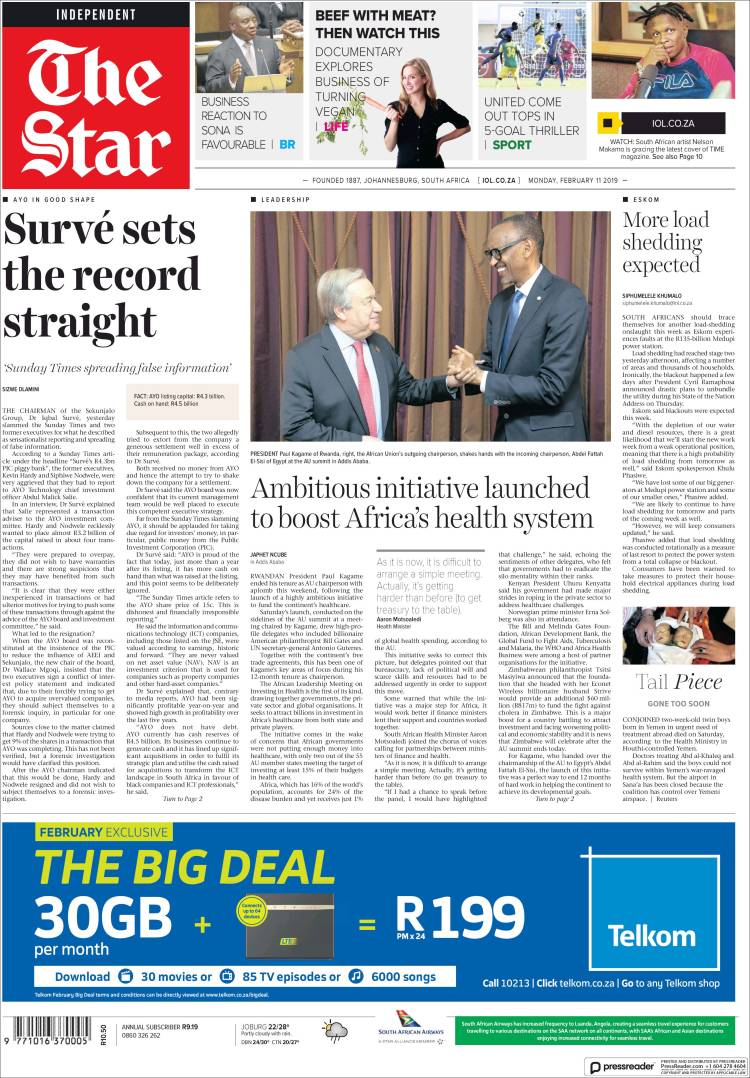 Portada de The Star (Sud&aacute;frica)