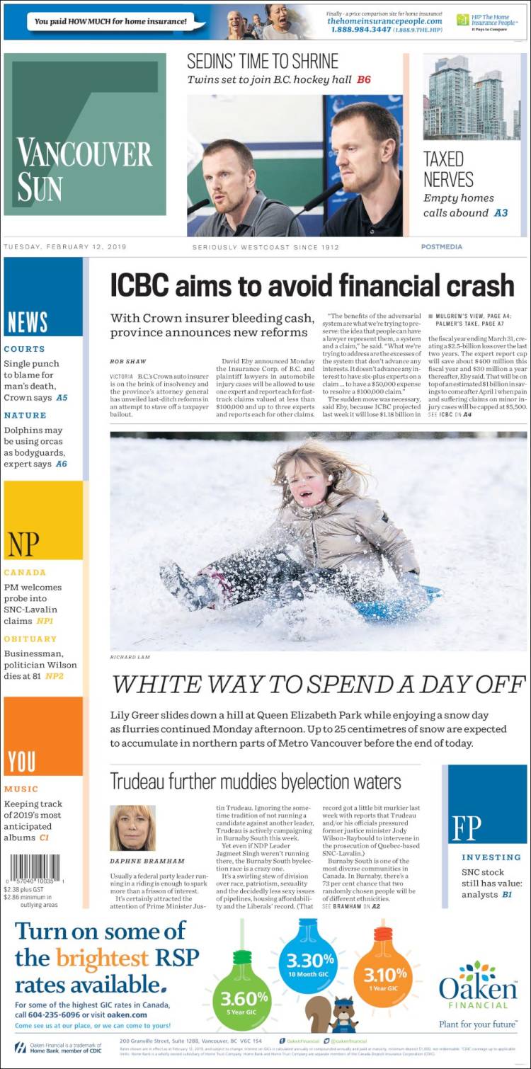 Portada de The Vancouver Sun (Canada)