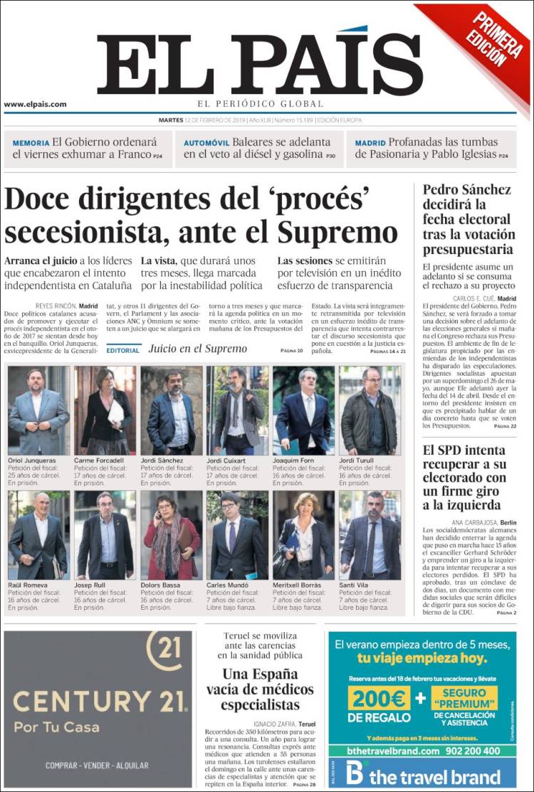 Portada de El País (España)