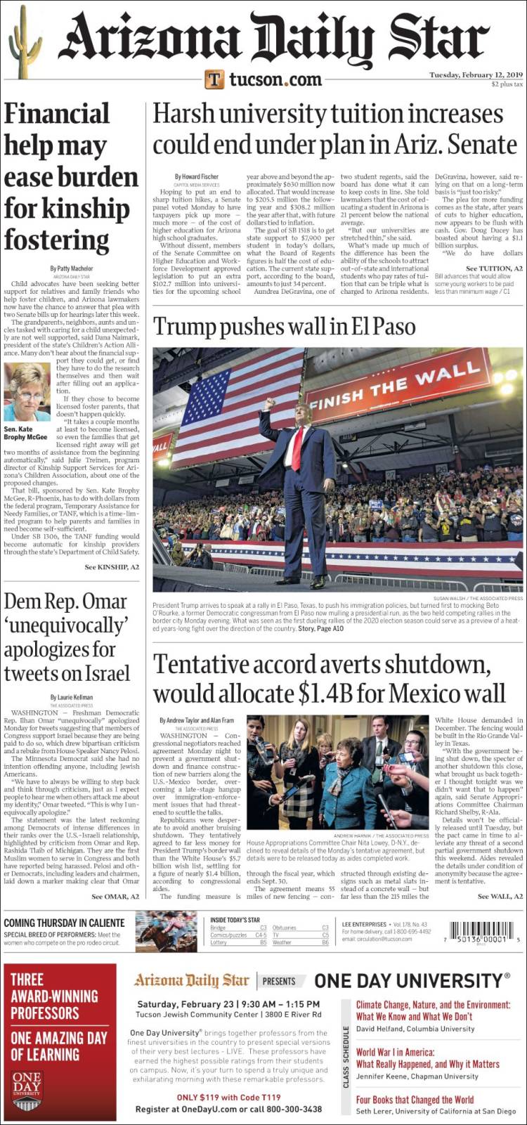 Portada de Arizona Daily Star (USA)