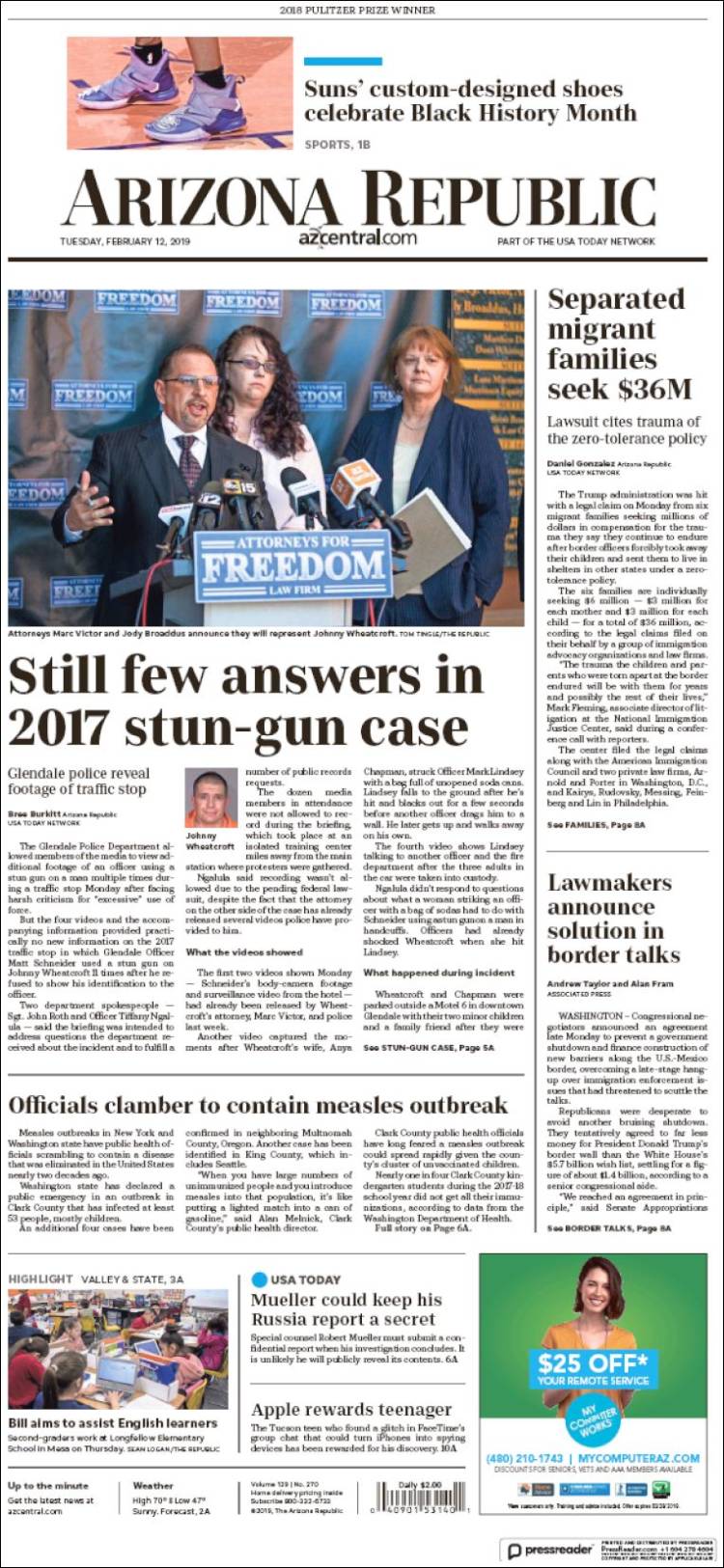 Portada de Arizona Republic News (USA)