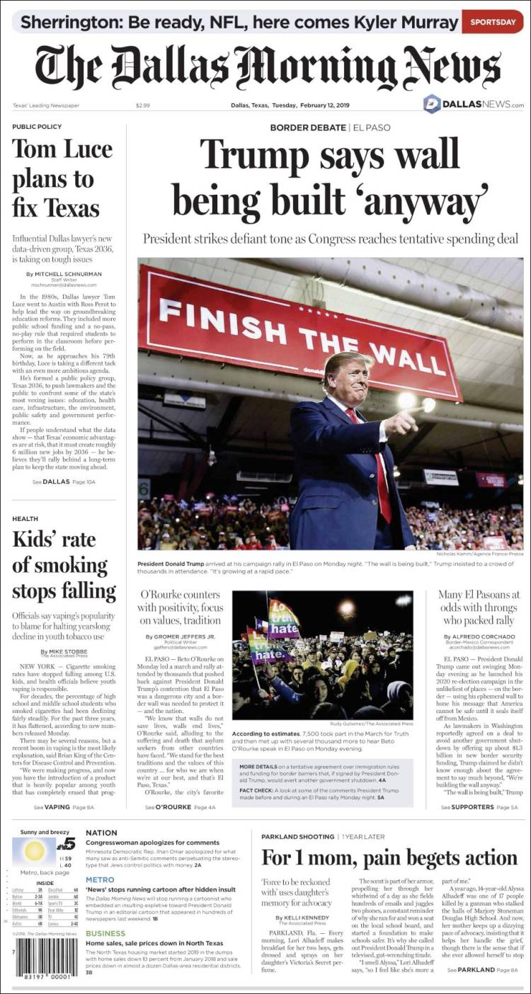 Portada de Dallas Morning News (USA)