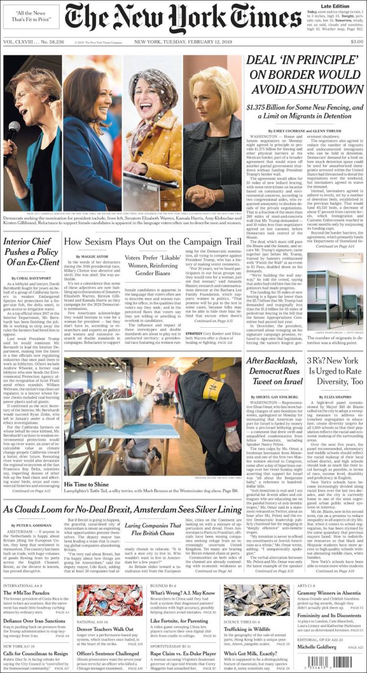 Portada de New York Times (USA)