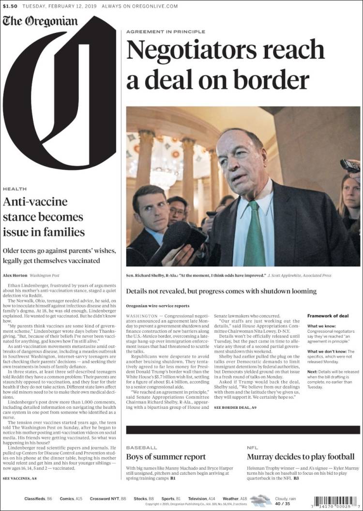 Portada de The Oregonian (USA)