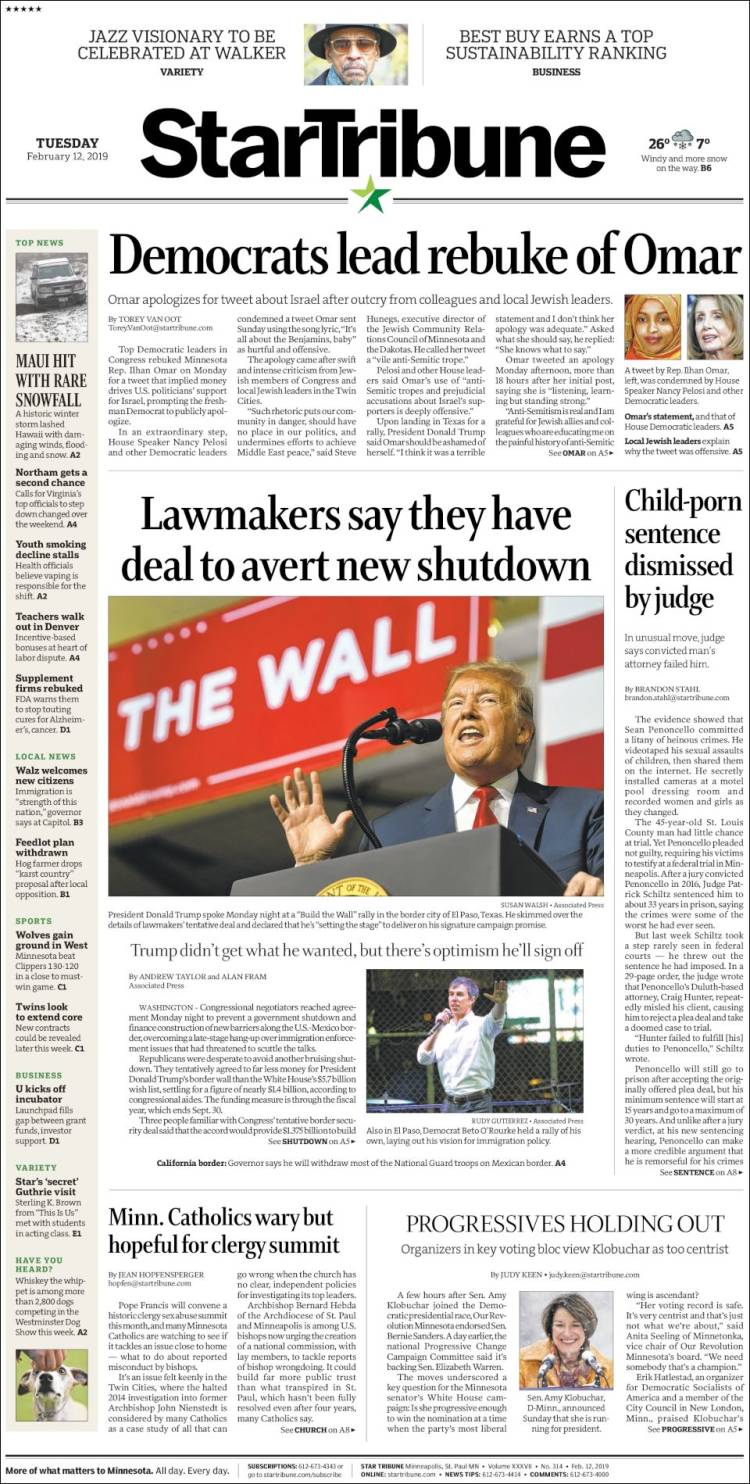 Portada de Star Tribune (USA)