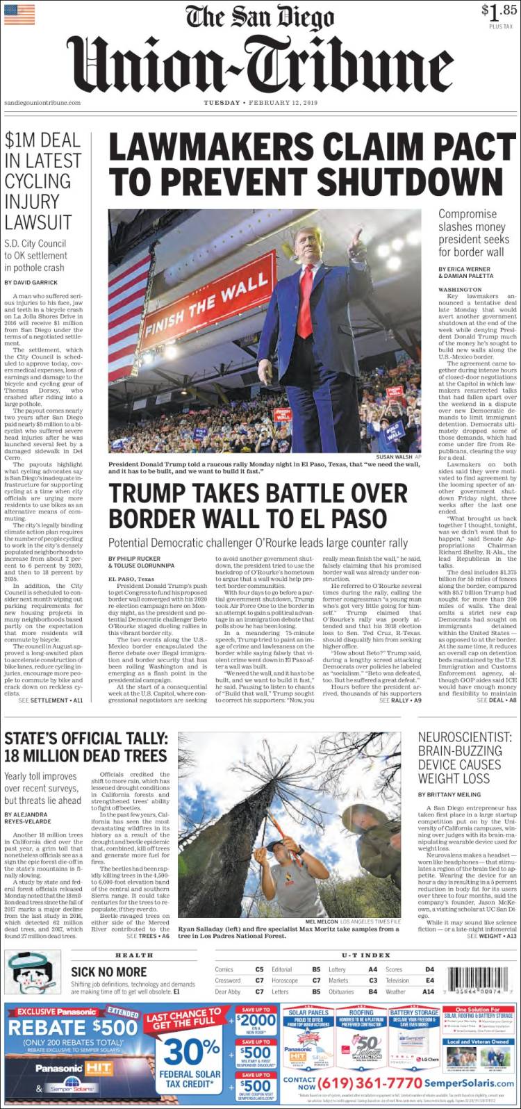 Portada de The San Diego Union-Tribune (USA)