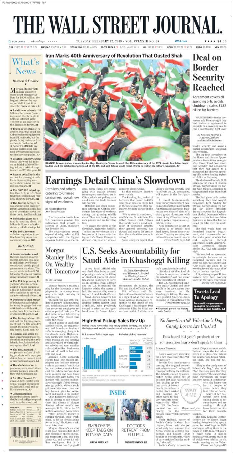 Portada de Wall Street Journal (USA)