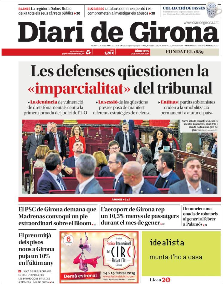 Portada de Diari de Girona (España)