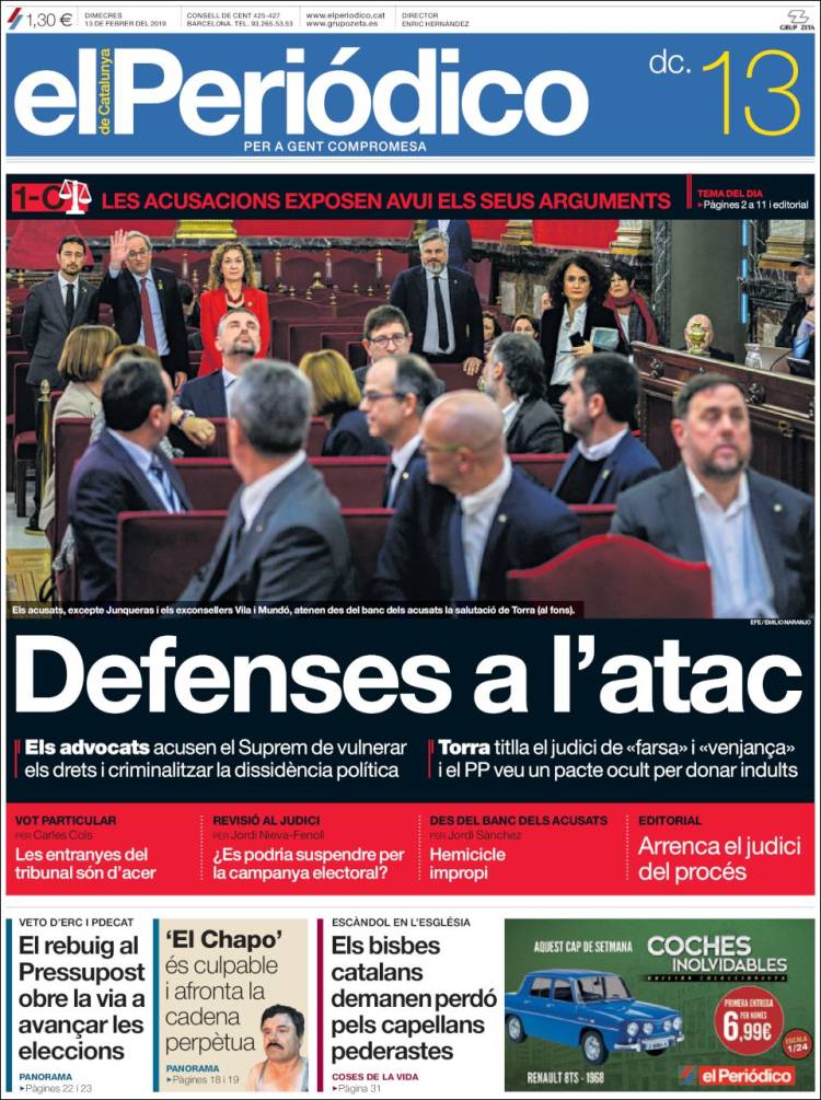 Portada de El Periódico de Catalunya (España)