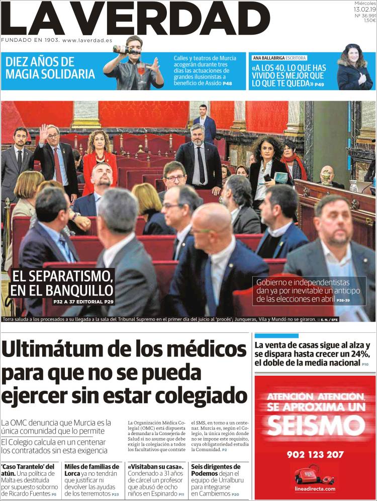 Portada de La Verdad de Murcia (España)