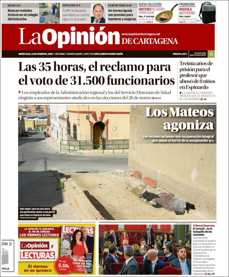 Portada de La Opinión de Murcia (España)