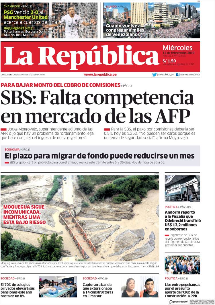 Portada de La Republica (Perú)