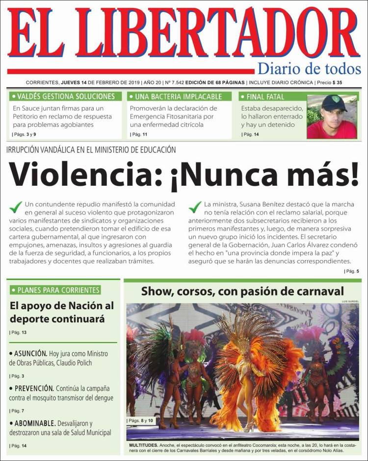 Portada de Diario El Libertador (Argentina)