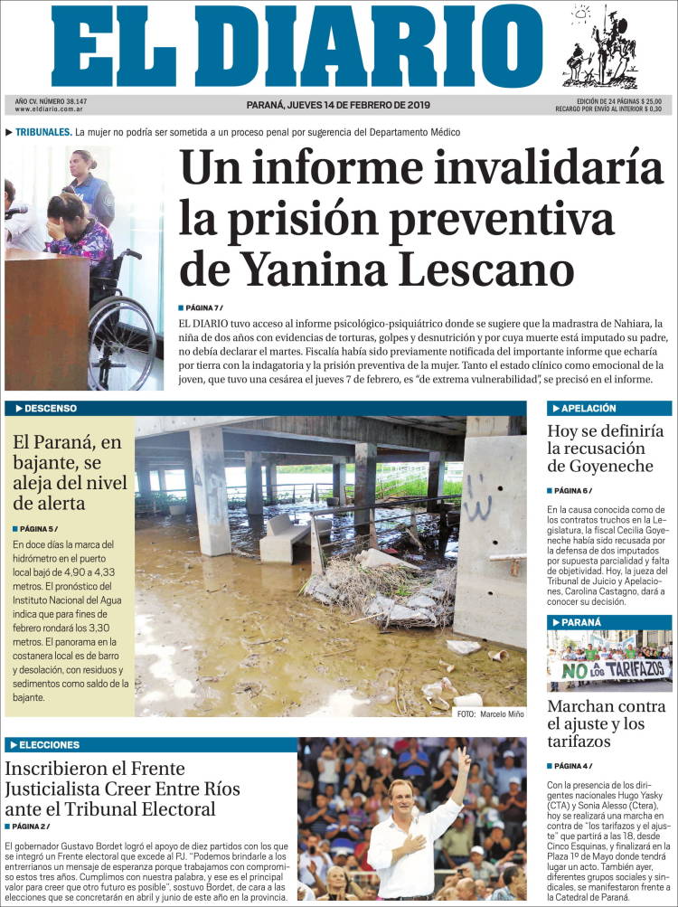 Portada de El Diario de Paraná (Argentina)