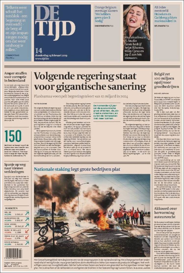 Portada de De Tijd (B&eacute;lgica)