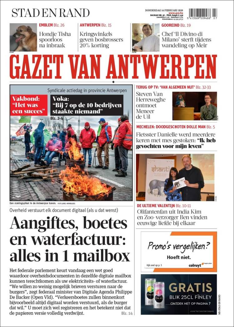 Portada de Gazet van Antwerpen (B&eacute;lgica)