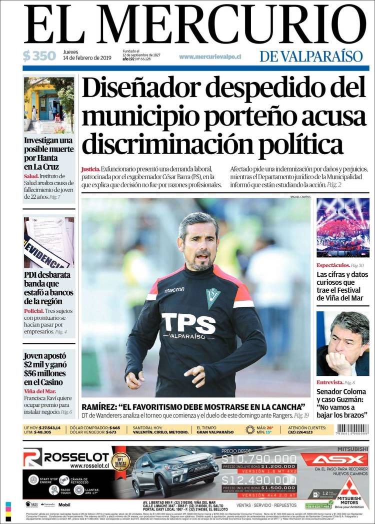 Portada de Mercurio de Valparaiso (Chile)