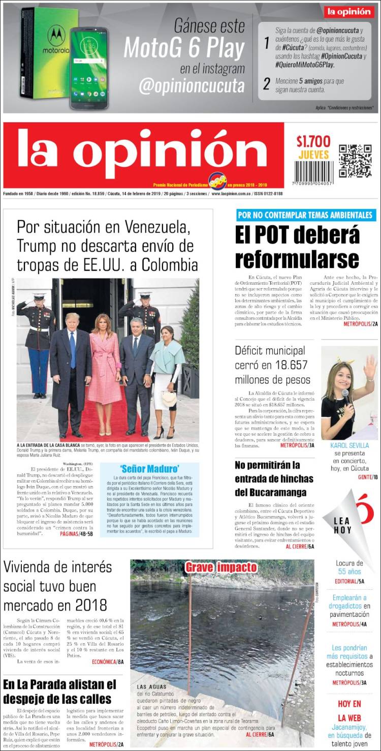 Portada de Diario La Opinion (Colombia)